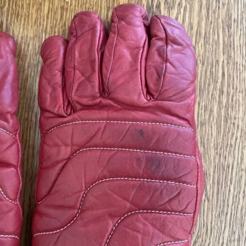 Vintage Grandoe Red Leather Ski Gloves Snowboarding Winter Ladies‎ *READ*